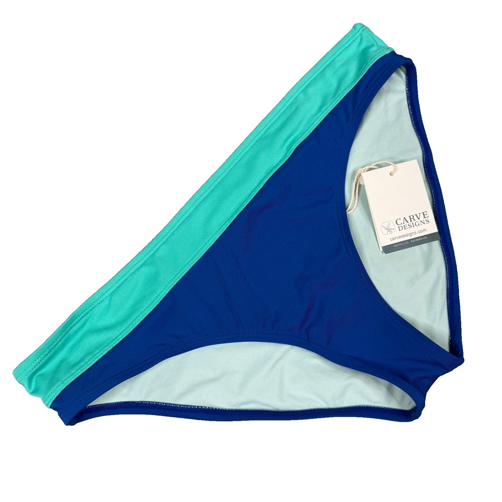 Carve Designs Bikini Bottom Womens XL Blue Teal Colorblock UPF Classic Rise Full